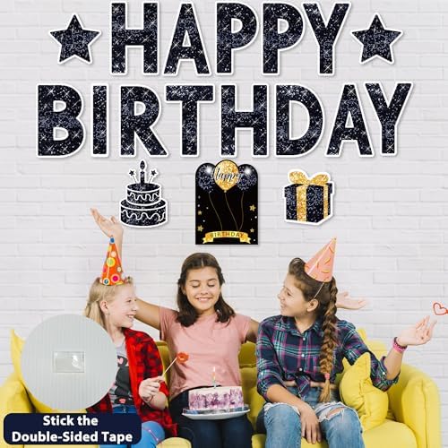 18 Pcs Happy Birthday Yard Sign with Stakes, Black Happy Birthday Yard Sign with 49.2 Ft LED Light, 16 In Large Personalized Happy Birthday Sign, Waterproof Lawn Garden Birthday Party Decorations - Image 6