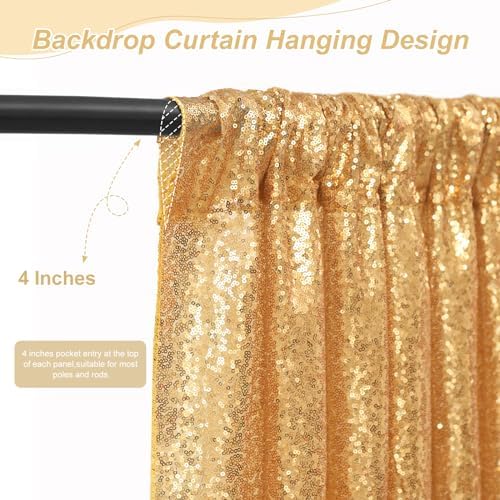 Gold Sequin Backdrop Curtains 2ftx8ft Glitter Party Backdrop 6 Pieces Sparkly Fabric Curtains for Wedding Stage Background Decorations Christmas Party Decoration - Image 5