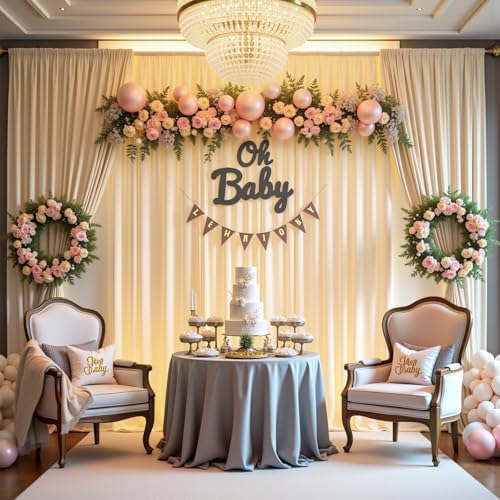 Beige Backdrop Curtain - 10x10FT Back Drop Curtains for Parties Wrinkle-Free Soft Polyester Photo Backdrop Wedding Decorations Photoground Backdrop Stain-Resistant for Back Drop Stand, 2 Panels - Image 6