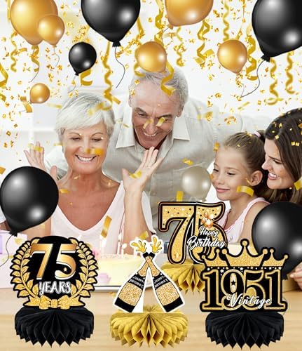 9 Pcs 75th Birthday Decoration for Men Women Table Honeycomb 1950 Decor - Image 3