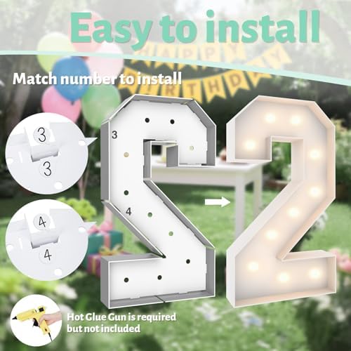 3FT Marquee Light Up Number 2, 10 bulbs with Water Bag, Pre-cut for Party - Image 4