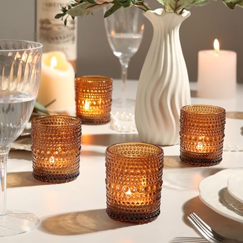 24 Pack Votive Candle Holders, Amber Vintage TeaLight Holder for Fall Decor - Image 5