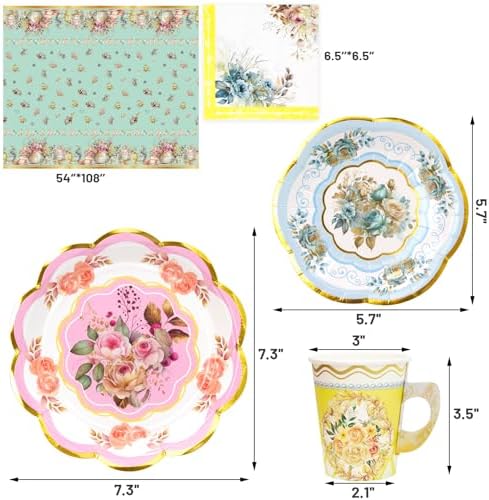 WorldBazaar Floral Tea Party Dinnerware Disposable 12 Set Party Decorations - Image 3
