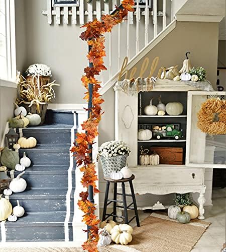DearHouse 2 Pack Fall Maple Leaf Garland - 5.9Ft/Piece Hanging Vine Artificial Autumn Foliage for Thanksgiving, Home, Wedding, Fireplace, Party, Christmas Decor (Light Orange) - Image 6