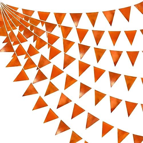 Orange Party Decorations Metallic Fabric Triangle Pennant Banner Flag Bunting Garland for Fall Autumn Thanksgiving Graduation Birthday Wedding Bridal Shower Baby Shower Anniversary Party Supplies by pinkblume