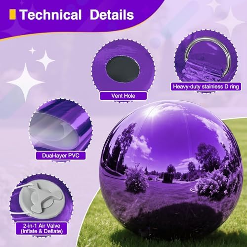 3PCS Purple Inflatable Mirror Ball Set,Reusable Mirror Ball Large Event Decoration PVC Ball with Electric Pump for Party,Concerts,Stage,Wedding Decorations(Purple, 3pcs:19.7In+31.5In+47.2In+Pump) - Image 3