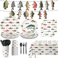 170PCS Fishing Birthday Party Decorations Gone Fishing Party Decorations Include Plates, Cups, Cutlery, Banner, Tablecloth for Ofishally One Birthday Decorations by LINHAXM