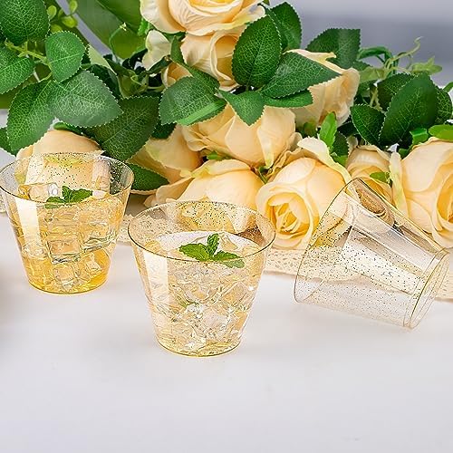 I00000 200 Pcs Gold Plastic Cups, 9 oz Disposable Gold Glitter Cups - Image 3
