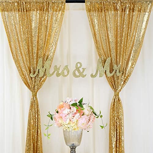 Sequin Backdrop Curtain 4 Pcs 2ftx8ft Wedding Ceremony Background Backdrop Glitter Shimmer Fabric Gold Backdrop Drapes - Image 5