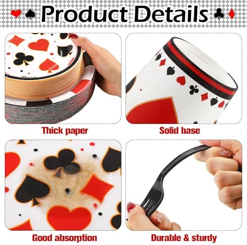 Kochorie 144 Pieces Casino Party Supplies Set, Las Vegas Tableware Sets Including Disposable Plates Napkins Cups Forks Serves 24 for Birthday Poker Events Casino Theme Party Decorations - Image 3