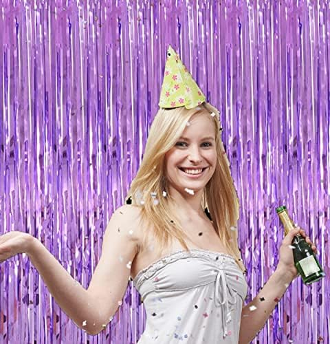 Shiny Light Purple Fringe Curtain,2pcs 3.2ft x 8.2ft Metallic Tinsel Foil Party Streamers Photo Booth Backdrop Props for Birthday Wedding Bridal Shower Baby Shower Bachelorette Party Decor - Image 2