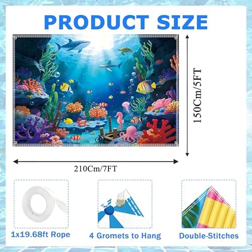 Under The Sea Backdrop, 7x5Ft Ocean Themed Kids Birthday Party Decorations - Image 2