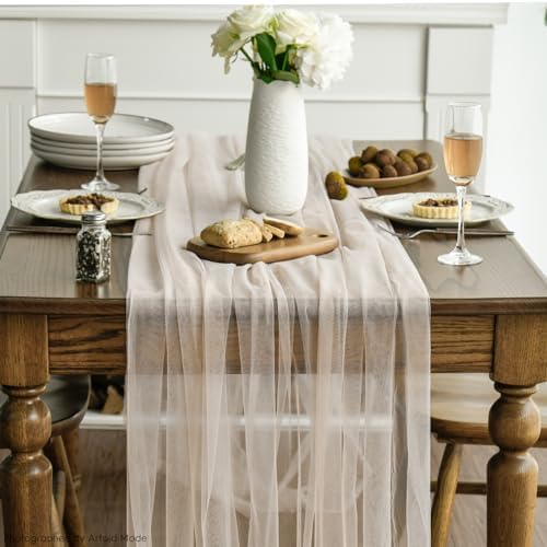 Artoid Mode Peach Gauze Table Runner 120 Inch 10FT, Seasonal Sheer Kitchen Dining Holiday Wedding Birthday Baby Shower Table Decor for Home Party - Image 4