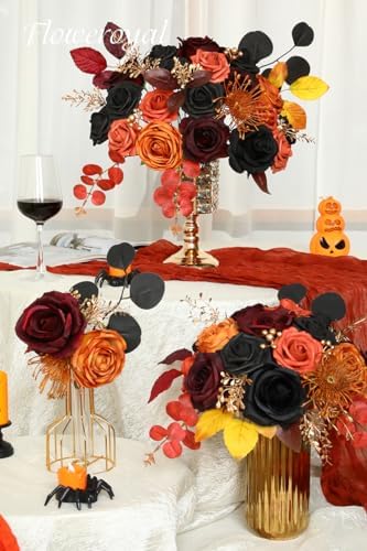 Floweroyal Halloween Artificial Flowers Black Flowers Mix Silk Flowers Fake Roses with Stems for DIY Wedding Bridal Bouquets, Baby Shower, Floral Arrangement, Table Centerpieces, Home Decorations - Image 4
