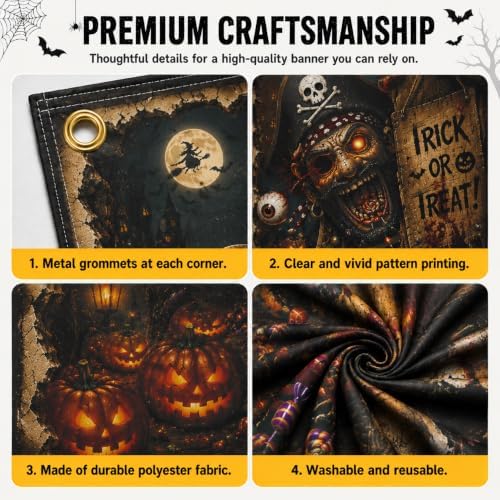 Halloween Pirate Skeleton Door Banner 35.4 x 78.7 Inch Polyester Door Cover, Spooky Skull Entrance Decoration for Front Door Porch Entryway Haunted House Seasonal Home Decor - Image 3