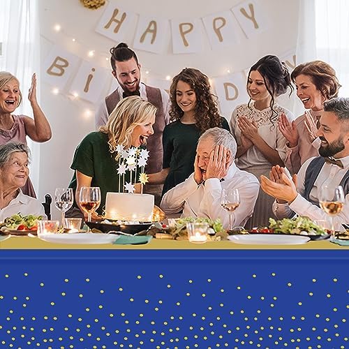 12 Pack Blue and Gold Tablecloth and Table Runner Party Decorations, Royal Blue and Gold Plastic Disposable Tablecloth and Satin Table Runner for Wedding Birthday Bridal Graduation Anniversary Party - Image 5