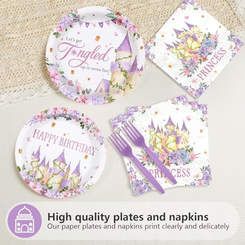 Greencian 96Pcs Princess Birthday Purple Tower Party Supplies Serves 24 - Image 4