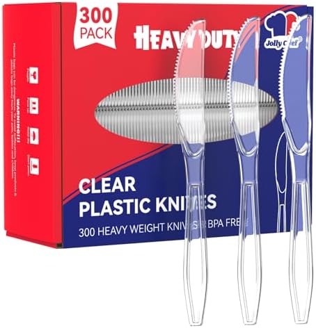 JOLLY CHEF Clear Plastic Knives 7.7 Inch 300 Count Disposable Heavy Duty by JOLLYCHEF