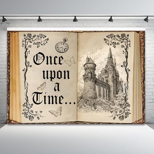 8x4ft Once Upon a Time Backdrop Fairy Tale Books Castle Princess Photography Background Once Upon a Time Birthday Baby Shower Decoration Storybook Wedding Party Banner - Image 4