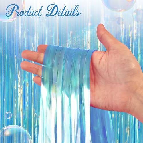2 Pack Blue Iridescent Streamers Backdrop, 3.3x6.6ft Foil Fringe Curtains Holographic Door Tinsel Streamers for Birthday, Wedding, Holiday, Bachelorette, Christmas, Winter Theme Party Decorations - Image 4