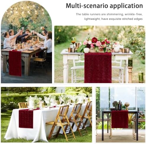6 Packs 12 x 72 inches Sequin Table Runner, Burgundy Glitter Table Runner for Birthday Party Supplies Wedding Engagement Baby Shower Holiday Celebration Event Decorations - Image 6