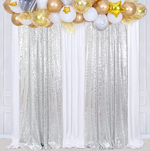 Poise3EHome Sequin Backdrop, 2 Pcs Silver 2ftx8ft Curtains for Party, Wedding, Event, Photography - Image 2