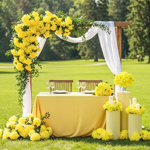 Auihiay Fall Hydrangea Artificial Flowers, 64Pcs Silk Yellow Hydrangeas - Image 5