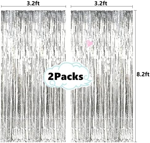 2 Pcs 3.2ft x 8.2ft Shiny Silver Metallic Tinsel Foil Fringe Curtains Photo Booth Backdrop for Birthday Wedding Bridal Shower Holiday Celebration Bachelorette Party Decorations - Image 2