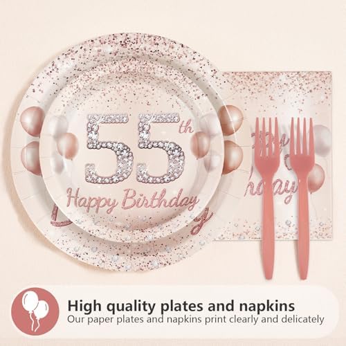 96 Pcs Rose Gold 55th Birthday Party Supplies, Serves 24 - Image 2