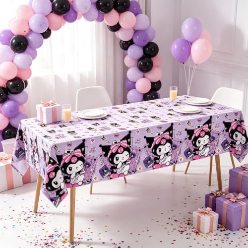 For kuromi Party Supplies, 49 PCS Birthday Decorations Set Include Banner, Balloons,, Hanging Swirls, Cake Cupcake Toppers, Tablecloth for Boys Girls Cat Theme Party - Image 6