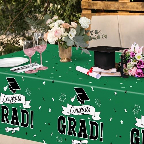 2Pcs Graduation Tablecloth, 108" X 54" Green Graduation Table Decorations 2026, Rectangle Tablecovers for Class 2026 Congrats Grad, Disposable Plastic Tablecover for Grad Decor Party Supplies for Kids - Image 5