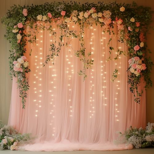 Pink Tulle Backdrop Curtain with Lights for Decor, 10x10FT by Unknown