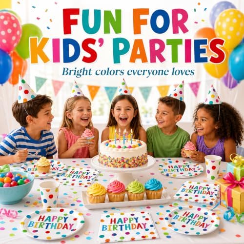 40PCS Happy Birthday Plates and Napkins, Rainbow Dots Party Plates - Image 7