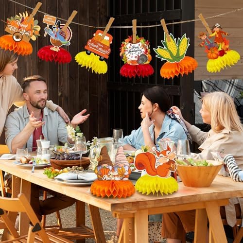 JULMELON 8 Pcs Thanksgiving Table Decor, 3D Fall Honeycomb Centerpieces - Image 5