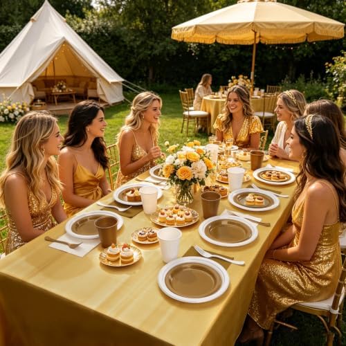 White and Gold Plastic Plates Napkins Party Supplies for Birthday,Wedding - Image 6