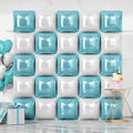 NISOCY 25PCS Pearl White and Light Blue Square Foil Balloons Wall Backdrop by NISOCY