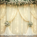 Beige Backdrop Curtains with Lights String for Parties,10x10FT Wrinkle Free Polyester Wedding Photo Backdrop Curtains for Baby Shower Birthday Ceremony Reception Home Party Decorations by Partisky