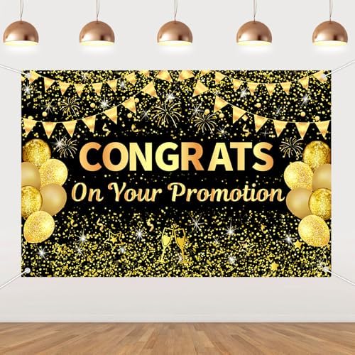 5x3ft Congrats on Your Promotion Backdrop Black and Gold by JOYMEMO