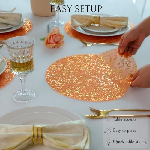 Snowkingdom 50pcs Orange Gold Placemats Round Disposable 13" - Image 6