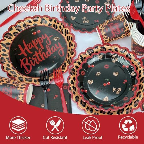 Red Cheetah Print Birthday Decorations, All-in-One Party Set for 24 People - Image 6