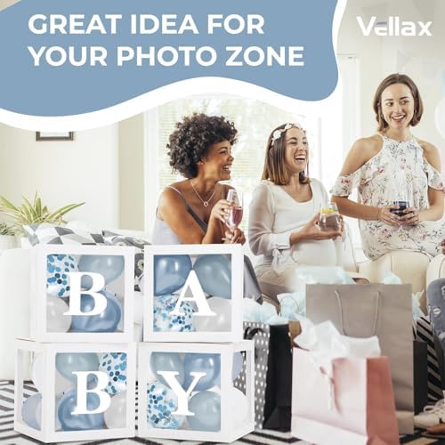 44-Pc Baby Shower Boxes & Balloons, Gender Reveal - Dusty Blue & White - Image 6