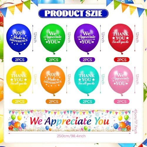 We Appreciate You Decorations Colorful Appreciate You Banner Yard Sign with 18 Pcs Balloons Thank You for All You Do Banner Employee Staff Appreciation Gifts Teacher Doctor Appreciation Party Decor - Image 3