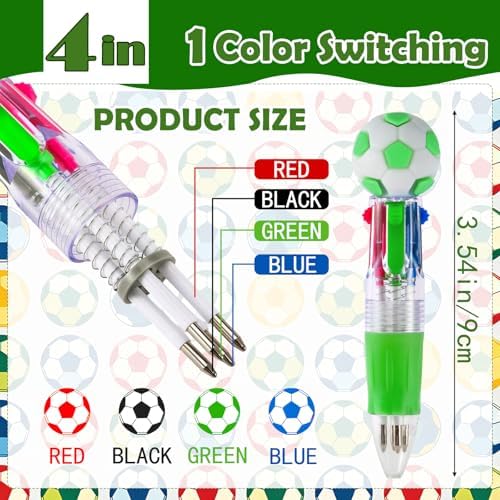 24Pcs Soccer Mini Multicolor Pens in One 4-in-1, Cute Pens Bulk for Party Favors and Birthdays, Ballpoint Pen Back To School Gifts Classroom Student Prizes - Image 2