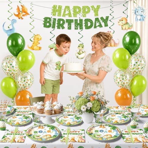 213Pcs Dinosaur Birthday Party Decorations Tableware Set, 25 Serves - Image 3