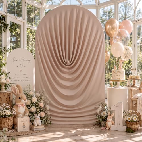 7.2FT Nude Draped Arch Cover, Ruched Ripple Arch Backdrop Cover - Image 2