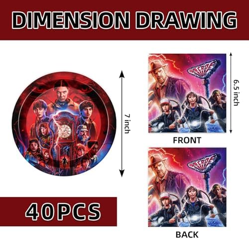 Party Supplies 40pck include 20 plates, 20 napkins for the Stranger Things birthday party decoration (White-20) - Image 2