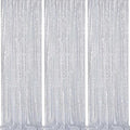 Silver Sequin Backdrop Party Decorations - 3 Packs 2ft x 8ft Silver Curtain by QueenDream
