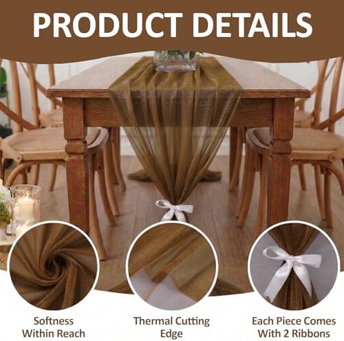 Pack of 15 Chiffon Table Runners 29 x 120 Inch, 14FT Long - Mocha - Image 5