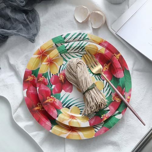 80 PCS Floral Paper Plates, Hawaiian Floral Paper Plates and Napkins Party Supplies for Hawaiian Party Birthday Summer, Serve for 20 Guests - Image 5