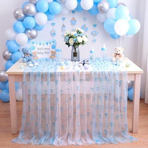 8 Pcs Baby Blue Bow Table Runners 29 x 70 in for Baby Shower Party Decor - Image 4
